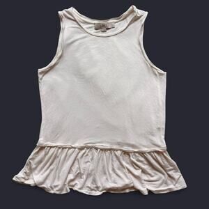 Loft White slouchy tank top ruffle hem sz S rayon basics casual cottagecore